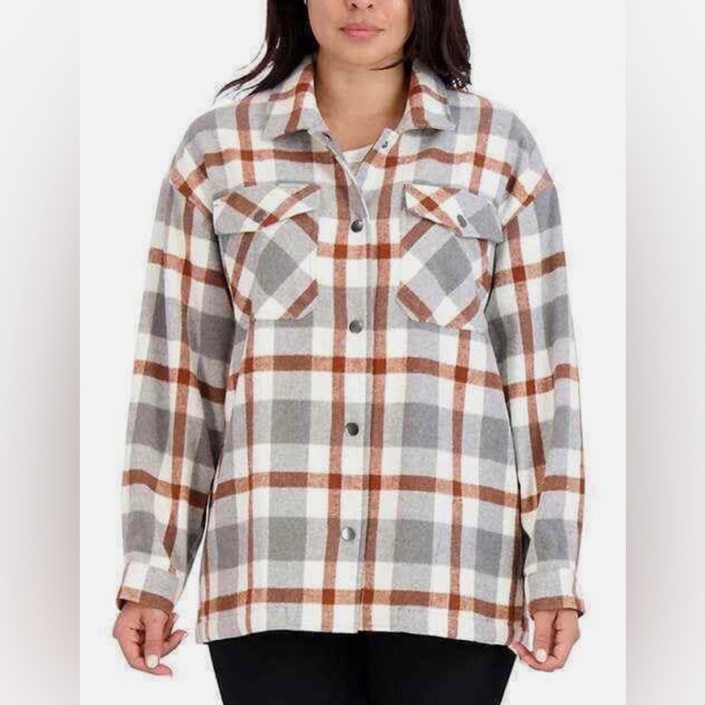 🌸 HFX Size XXL Women’s Shirt Jacket Fit Snap Button (Gray/Brown)
